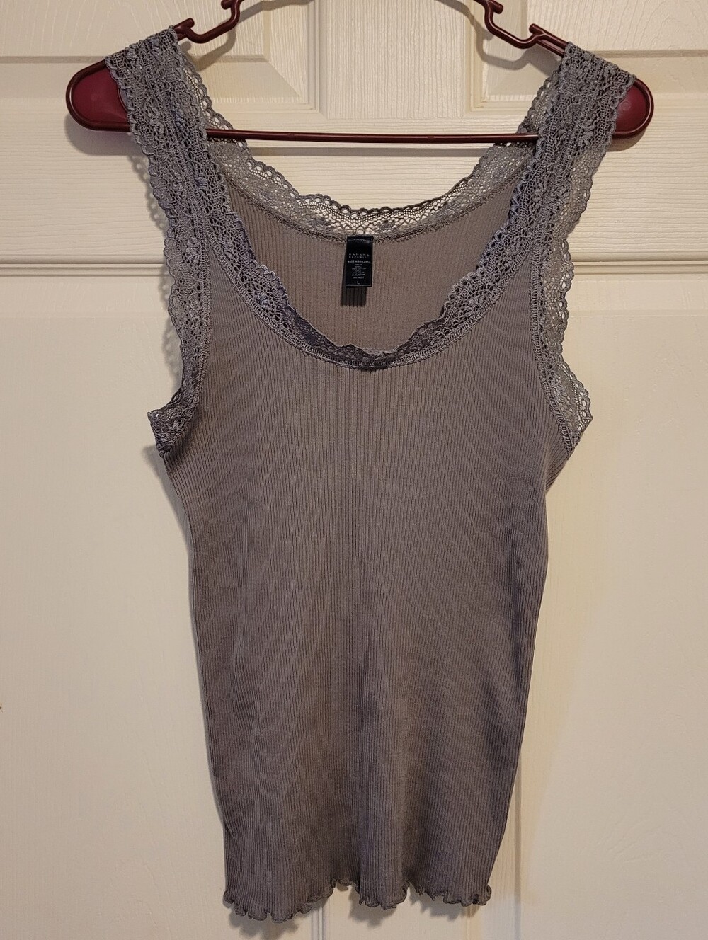 Banana Republic Gray Large Lace-Trim Ribbed Camisole Y2K Tank Top Cotton